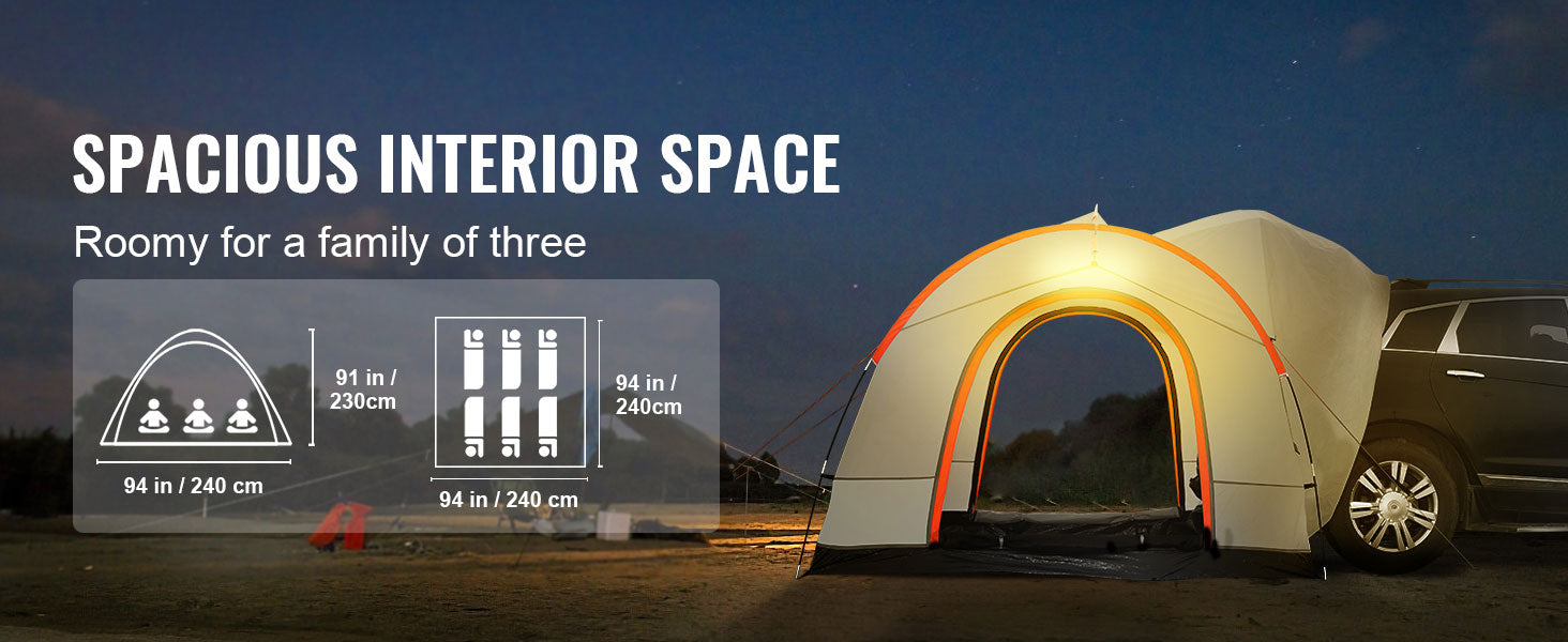 VEVOR SUV Camping Tent, 8'-8' SUV Tent Attachment for Camping with Rain Layer and Carry Bag, PU2000mm Double Layer Truck Tent, Accommodate 6-8 Person, Rear Tent for Van Hatch Tailgate