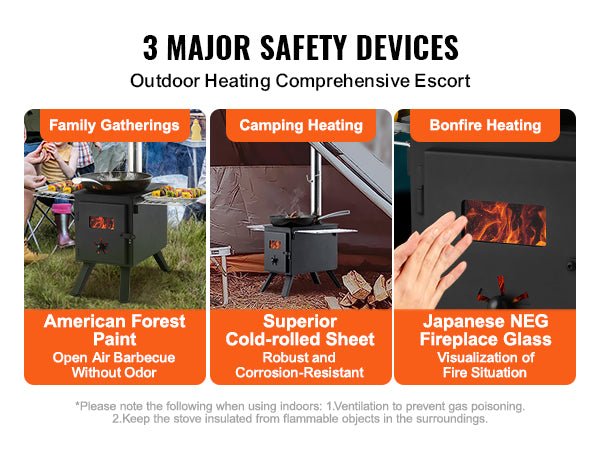 VEVOR Wood Stove, 86 inch, Alloy Steel Camping Tent Stove, Portable Wood Burning Stove with Chimney Pipes & Gloves, 1400in³Firebox Hot Tent Stove for Outdoor Cooking and Heating with 8 Pipes